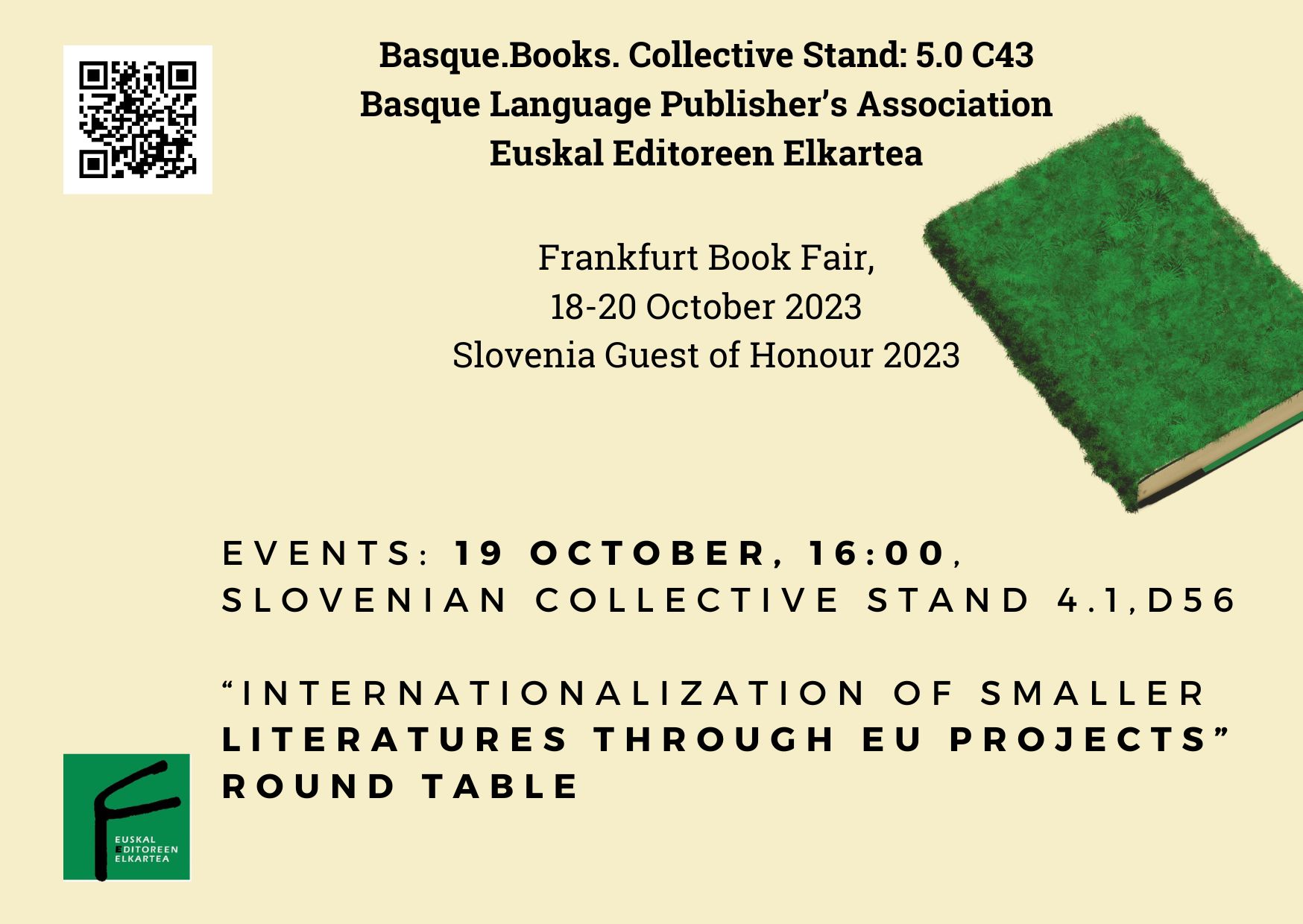 Euskal Editoreen Elkartea will be present at the Frankfurt Book Fair and will participate in a round table at the Slovenian stand